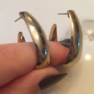 VTG Gold Tone XL chunky J Hoop Earrings